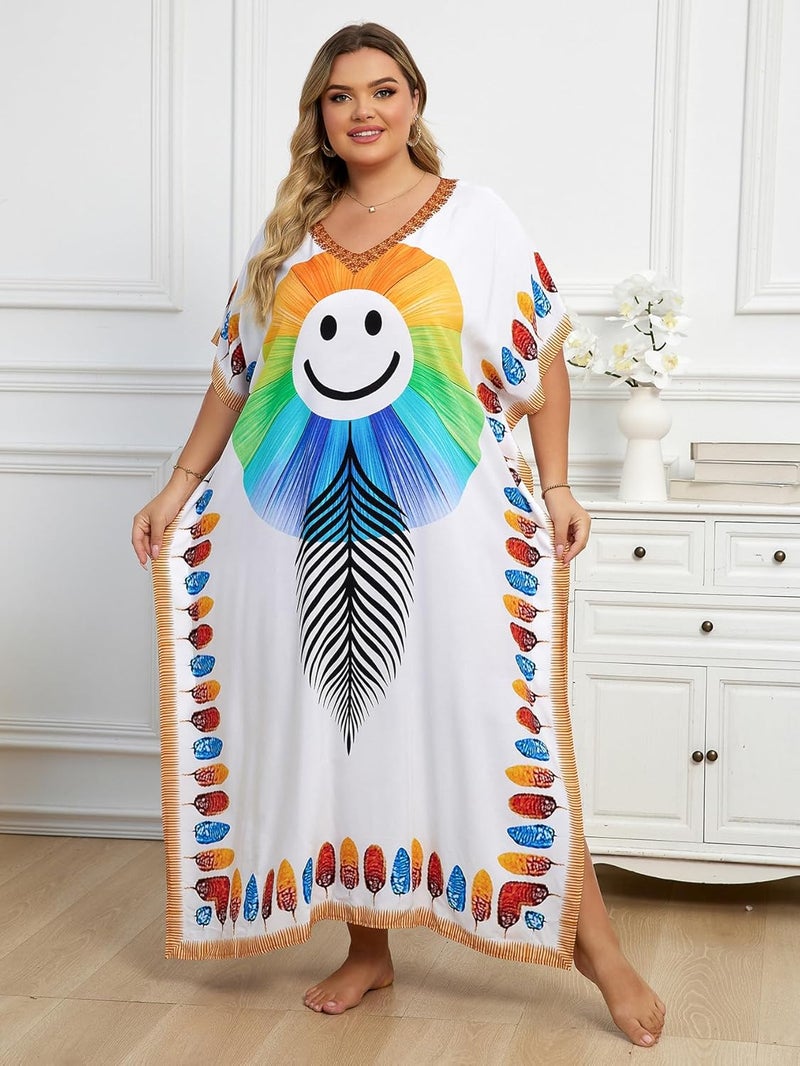 IMAGEKOPE Kaftan Dresses for Women Plus Size Bathing Suit Cover up Caftan Maxi Beach Dresses - Image 4